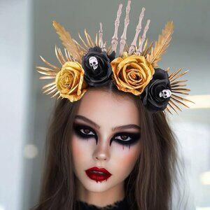 Day of the Dead Flower Crown Black Headband